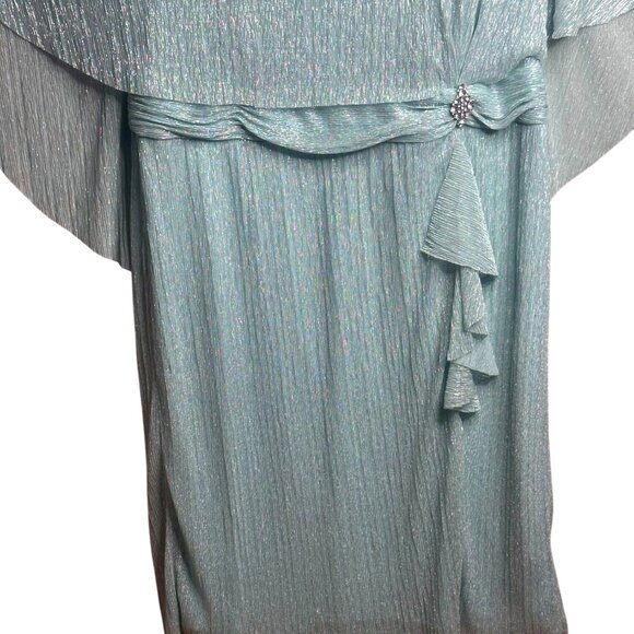 R&M Richards Cocktail Caplet Dress Seafoam Rhinestone Ruffle Mother Party Size18 - Picture 5 of 11